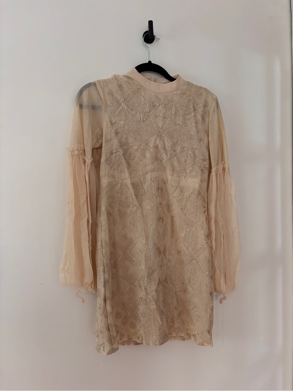 Sheer Embroidered Cream Mini Dress
